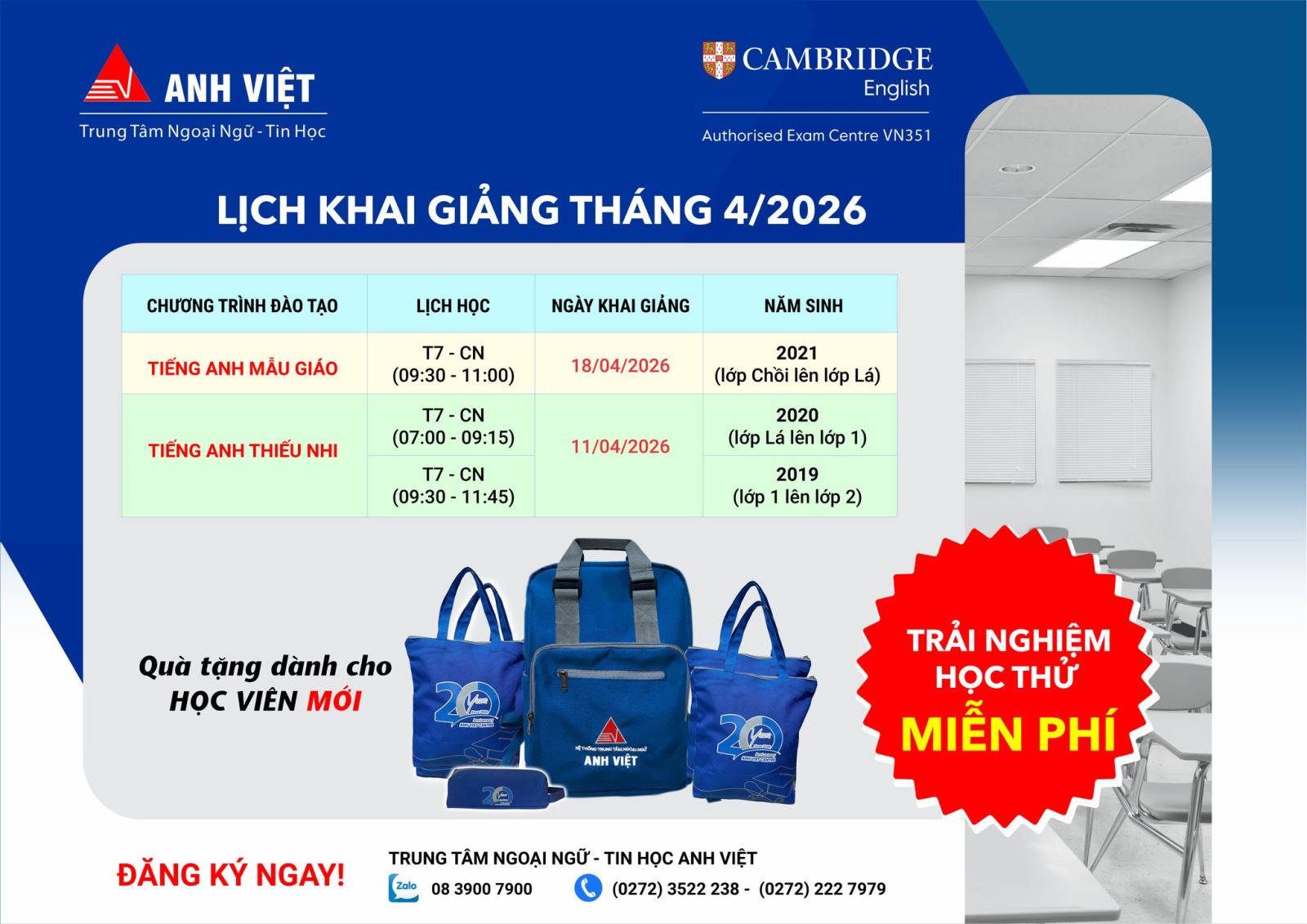 CHIÊU SINH HỌC VIÊN MỚI THÁNG 04/2026 