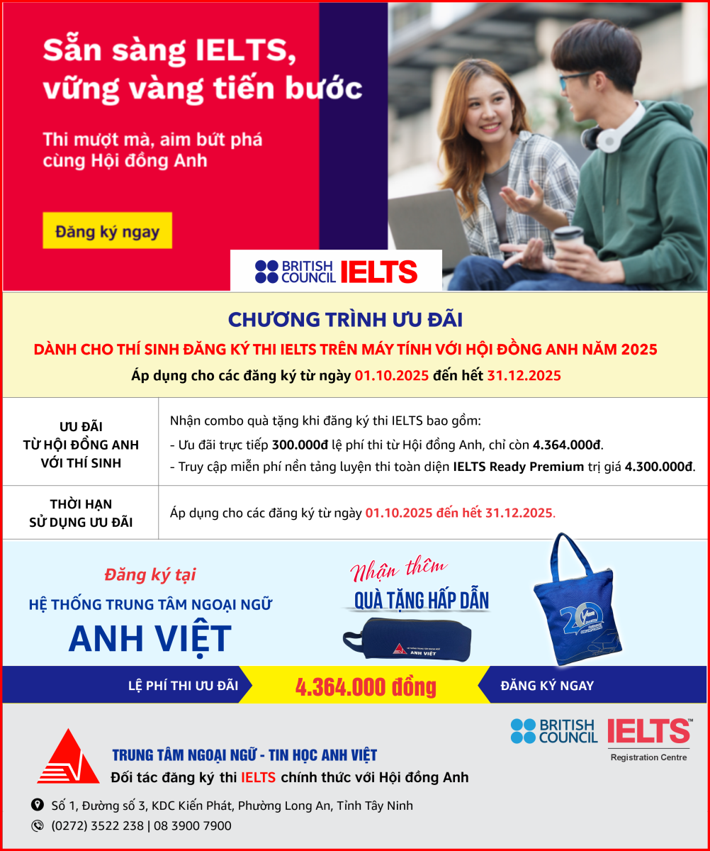 SẴN SÀNG BẢN LĨNH - VỮNG VÀNG TĂNG TỐC CHINH PHỤC IELTS CÙNG HỘI ĐỒNG ANH! 
