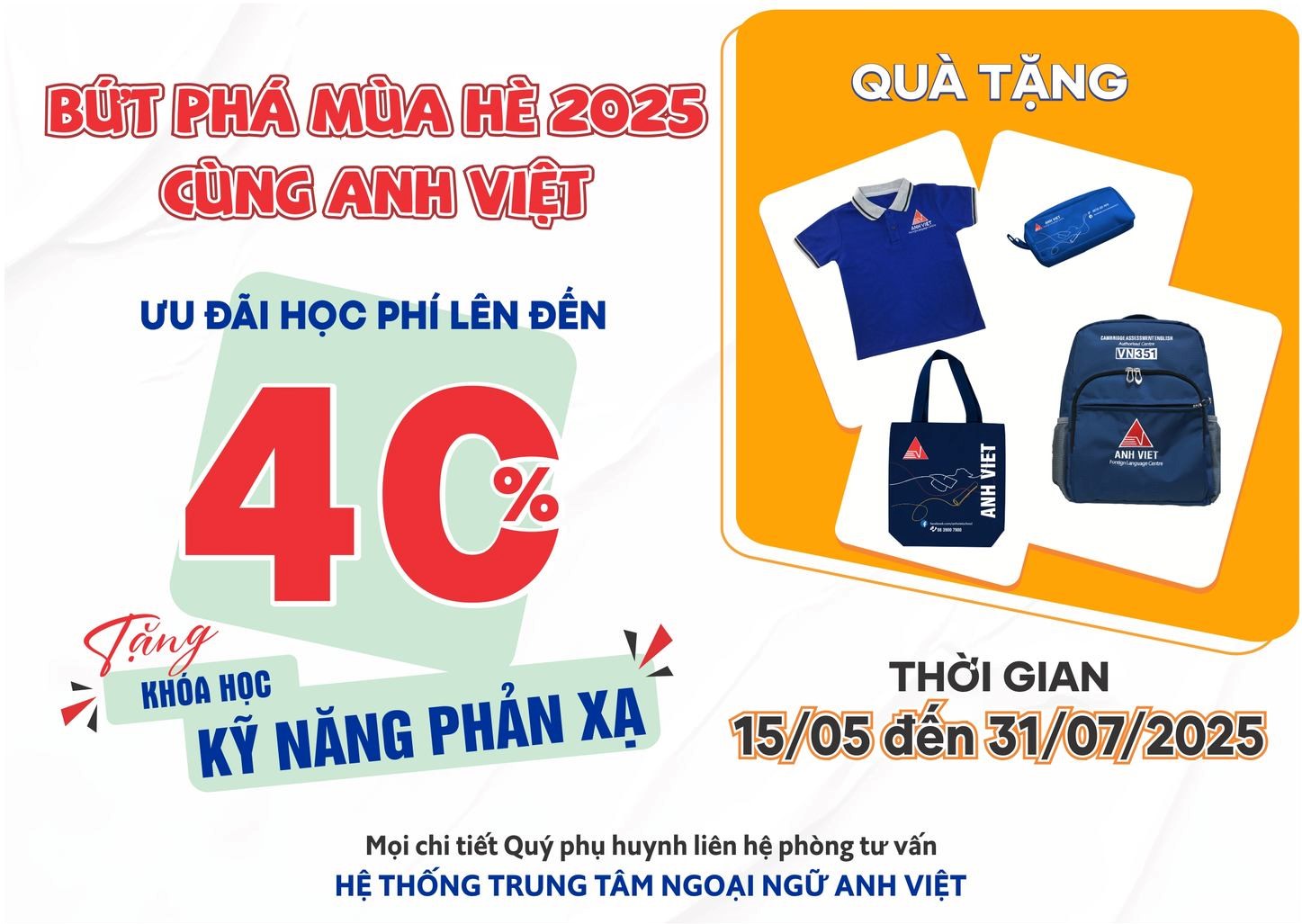 BỨT PHÁ MÙA HÈ 2025 CÙNG HỆ THỐNG TRUNG TÂM NGOẠI NGỮ ANH VIỆT